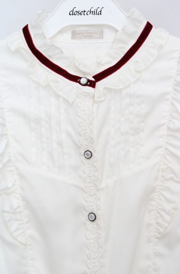 画像2: axes femme POETIQUE / ベロアリボンハイネック長袖ブラウス M オフシロ O-26-03-18-054-AX-JA-IG-OS (2)