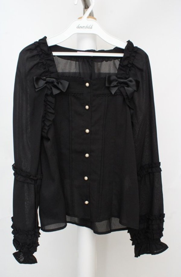 画像1: axes femme kawaii / フリルブラウス M クロ O-26-03-18-057-AX-BL-IG-OS (1)