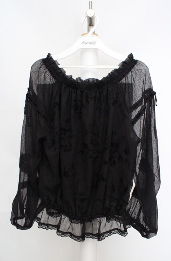 画像1: axes femme / フロッキープリントシースルートップス M クロ O-26-03-18-061-AX-TO-IG-OS (1)