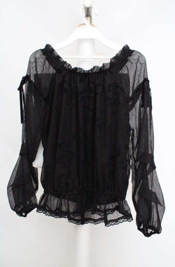 画像3: axes femme / フロッキープリントシースルートップス M クロ O-26-03-18-061-AX-TO-IG-OS (3)