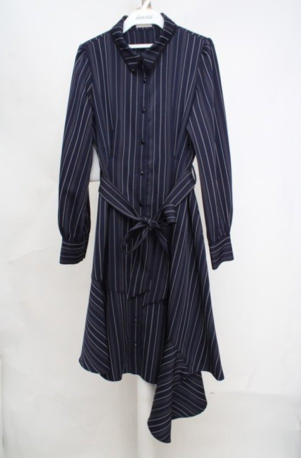 画像1: axes femme / フラワーフレームボータイワンピース  ネイビー O-26-03-18-065-AX-OP-IG-OS (1)