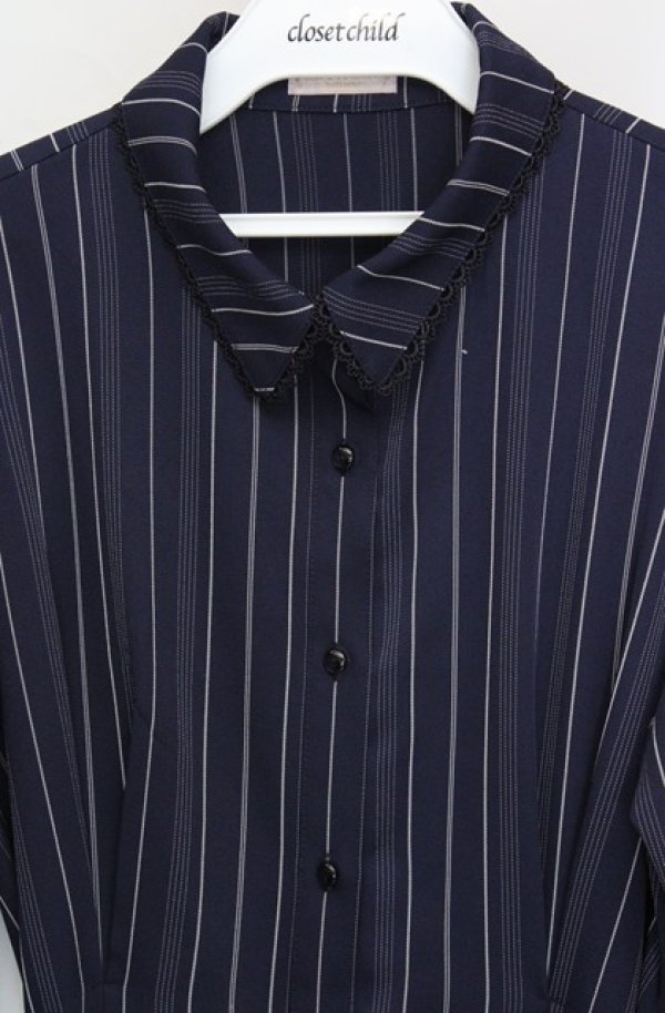 画像2: axes femme / フラワーフレームボータイワンピース  ネイビー O-26-03-18-065-AX-OP-IG-OS (2)