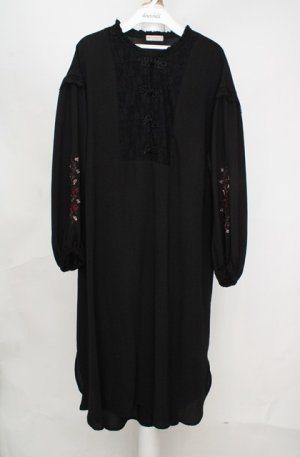 画像: axes femme / チャイナ釦ロングシャツワンピース M クロ O-26-03-18-066-AX-OP-IG-OS