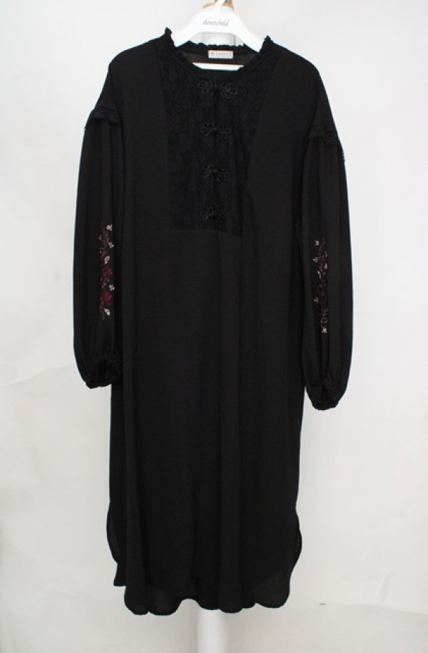 画像1: axes femme / チャイナ釦ロングシャツワンピース M クロ O-26-03-18-066-AX-OP-IG-OS (1)