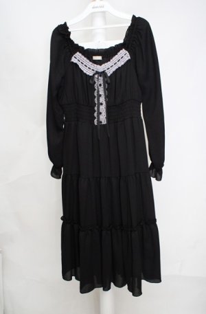 画像: axes femme POETIQUE / オフショルティアード長袖ワンピース M クロ O-26-03-18-068-AX-OP-IG-OS