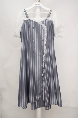 画像: axes femme POETIQUE / ストライプオフショルワンピース  ブルー×ネイビー O-26-03-18-072-AX-OP-IG-OS