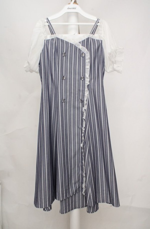 画像1: axes femme POETIQUE / ストライプオフショルワンピース  ブルー×ネイビー O-26-03-18-072-AX-OP-IG-OS (1)