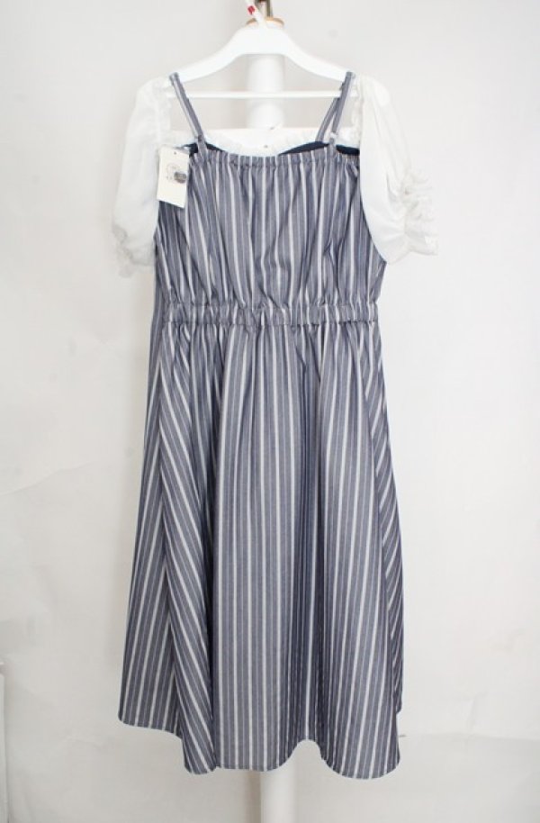 画像3: axes femme POETIQUE / ストライプオフショルワンピース  ブルー×ネイビー O-26-03-18-072-AX-OP-IG-OS (3)