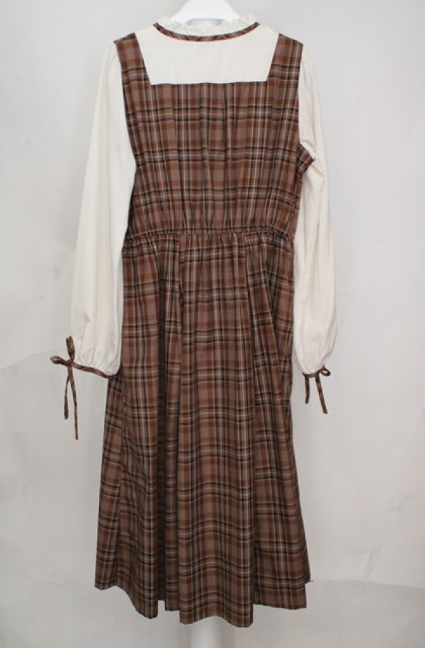 画像3: axes femme / チェック柄ドッキングワンピース F ブラウン×オフシロ O-26-03-18-076-AX-OP-IG-OS (3)
