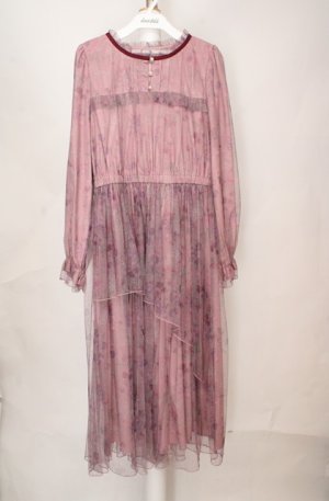 画像: axes femme / スイートピー柄チュールワンピース M ピンク O-26-03-18-078-AX-OP-IG-OS