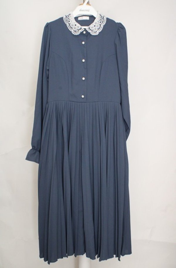 画像1: m petit by misako / AM*レースエリプリーツワンピース M ブルー O-26-03-18-079-LO-OP-IG-OS (1)