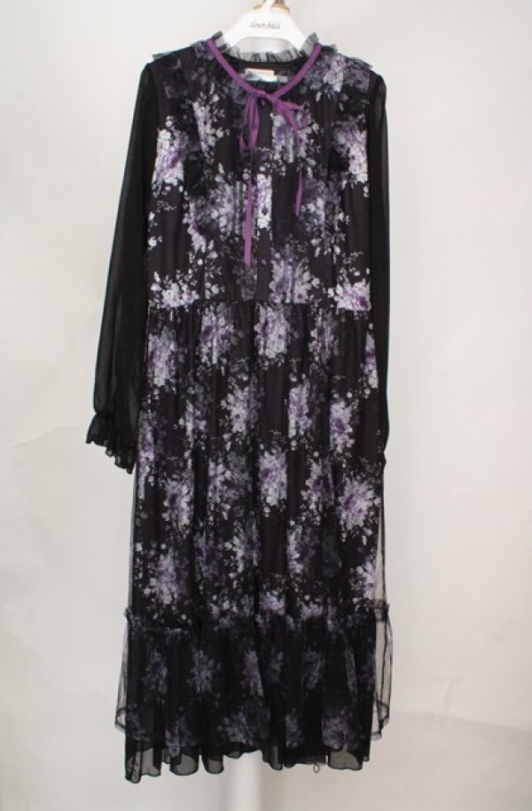 画像1: axes femme / フラワープリントチュールワンピース F クロ O-26-03-18-080-AX-OP-IG-OS (1)