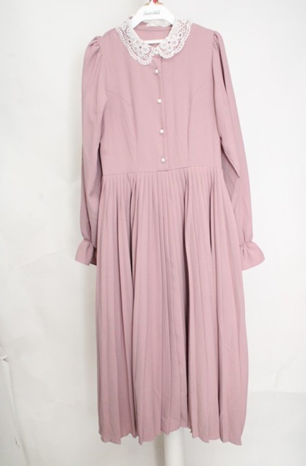 画像1: m petit by misako / AM*レースエリプリーツワンピース L ピンク O-26-03-18-088-LO-OP-IG-OS (1)