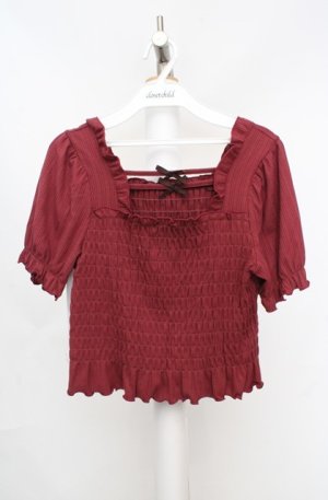 画像: axes femme POETIQUE / シャーリングリボン半袖プルオーバー  アカ O-26-03-18-010-AX-TO-IG-OS