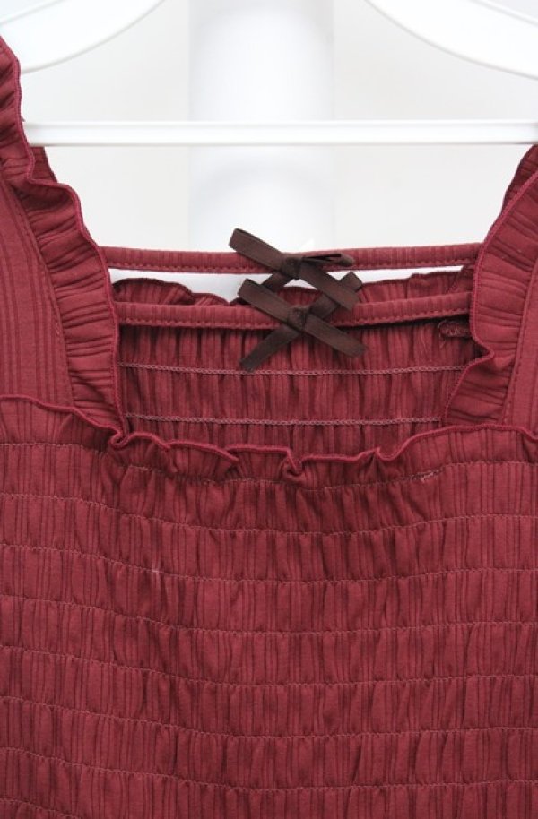 画像2: axes femme POETIQUE / シャーリングリボン半袖プルオーバー  アカ O-26-03-18-010-AX-TO-IG-OS (2)