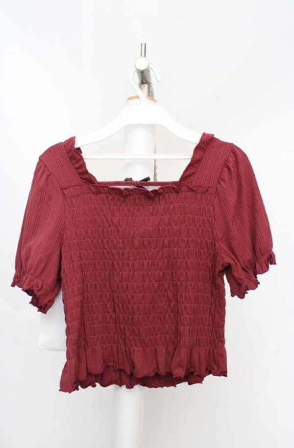 画像3: axes femme POETIQUE / シャーリングリボン半袖プルオーバー  アカ O-26-03-18-010-AX-TO-IG-OS (3)