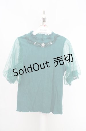 画像: axes femme / ビジュー付チュール袖トップス M グリーン O-26-03-18-011-AX-TO-IG-OS