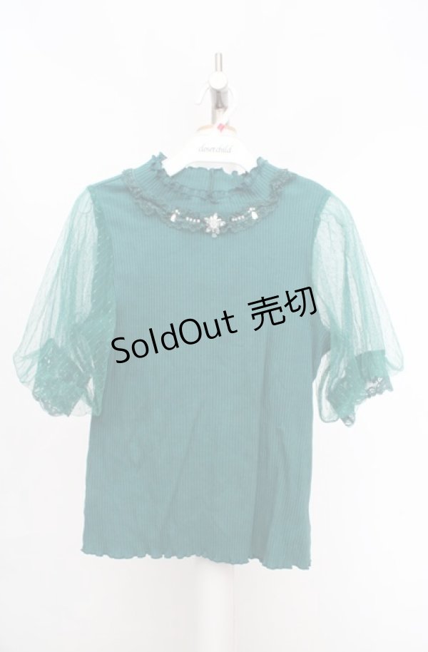 画像1: axes femme / ビジュー付チュール袖トップス M グリーン O-26-03-18-011-AX-TO-IG-OS (1)