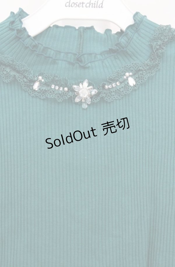 画像2: axes femme / ビジュー付チュール袖トップス M グリーン O-26-03-18-011-AX-TO-IG-OS (2)