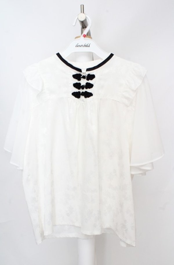 画像1: axes femme / ジャカードチャイナブラウス  オフシロ O-26-03-18-013-AX-BL-IG-OS (1)