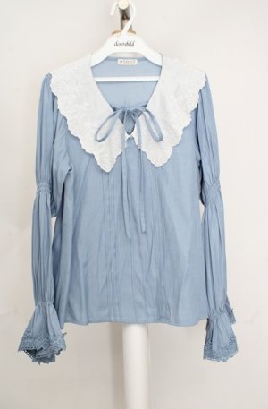 画像: axes femme / ビッグ襟ブラウス  サックス×シロ O-26-03-18-002-AX-BL-IG-OS