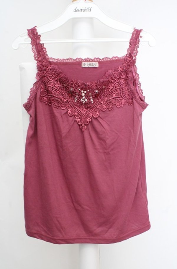 画像1: axes femme / レースビジューデザインタンク M ピンク O-26-03-18-021-AX-TO-IG-OS (1)