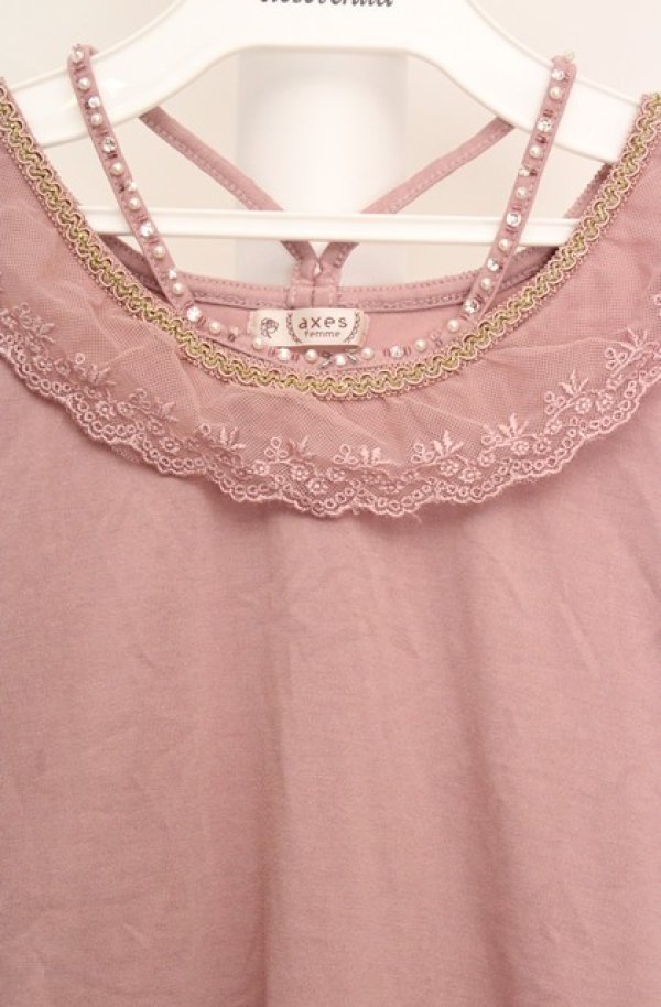 画像2: axes femme / ストラップビジュータンク  ピンク O-26-03-18-023-AX-TO-IG-OS (2)