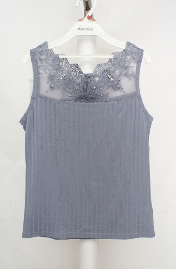 画像1: axes femme / 繊細レースタンク M ブルー O-26-03-18-029-AX-TO-IG-OS (1)