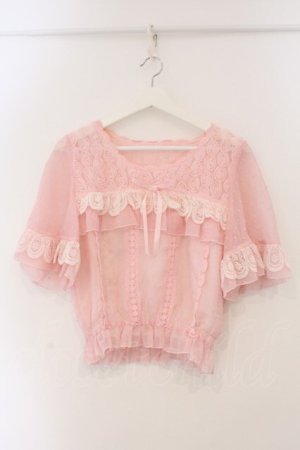 画像: Bon24Hiz / 巻きバラ切り替えシフォントップス  ピンク O-26-03-19-045-LO-TO-OW-OS