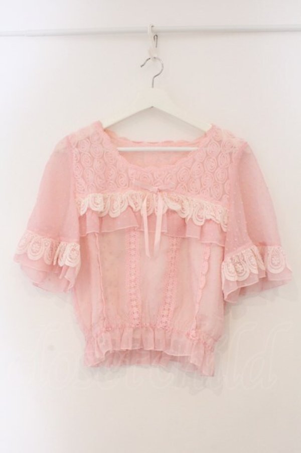 画像1: Bon24Hiz / 巻きバラ切り替えシフォントップス  ピンク O-26-03-19-045-LO-TO-OW-OS (1)