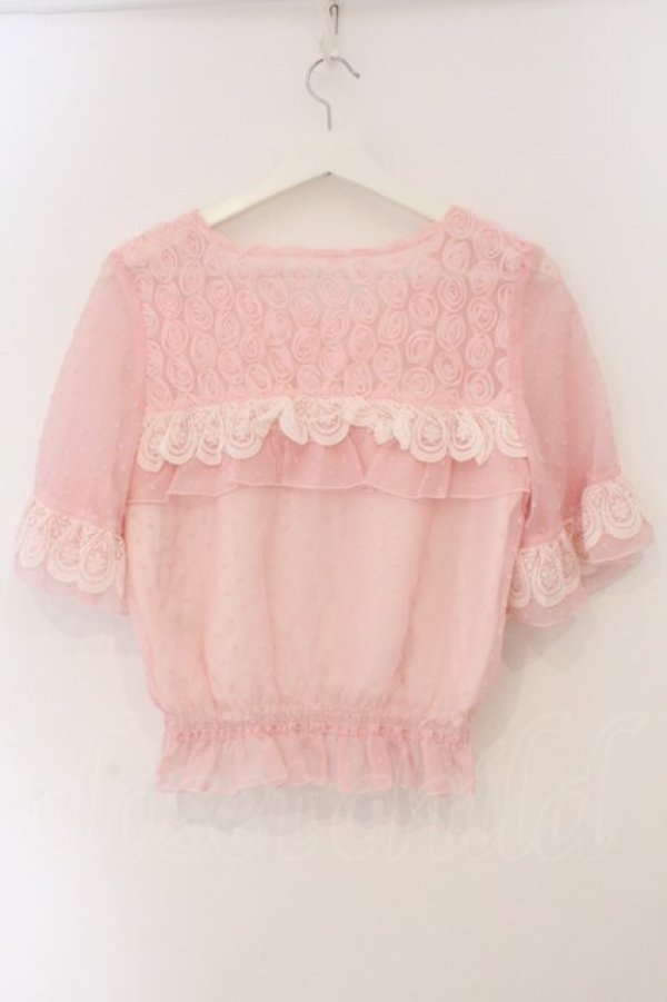 画像3: Bon24Hiz / 巻きバラ切り替えシフォントップス  ピンク O-26-03-19-045-LO-TO-OW-OS (3)