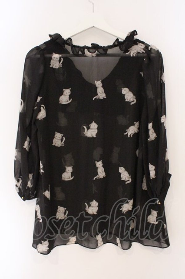 画像3: Franche Lippee / ねこptシフォンチュニック M クロ O-26-03-19-046-LO-TO-OW-OS (3)