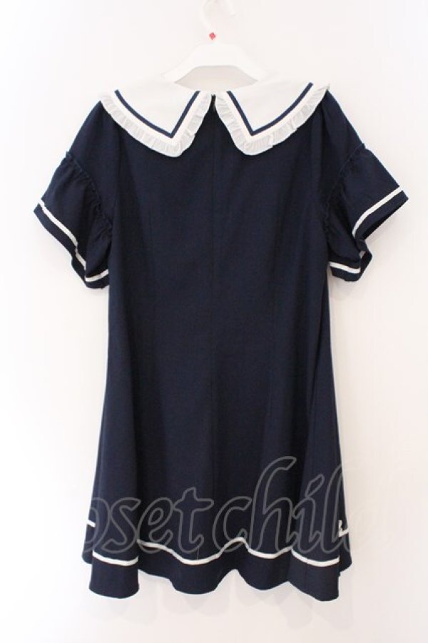 画像4: Amavel / チャイナモチーフ付フレア袖ワンピース F ネイビー O-26-03-19-048-CA-OP-OW-OS (4)