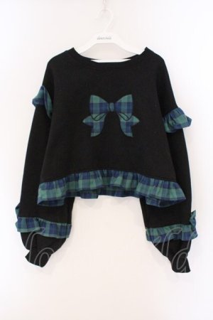 画像: Chalmiere / リボンワッペンショート丈プル M クロ×グリーン O-26-03-19-007-0-TO-OW-OS