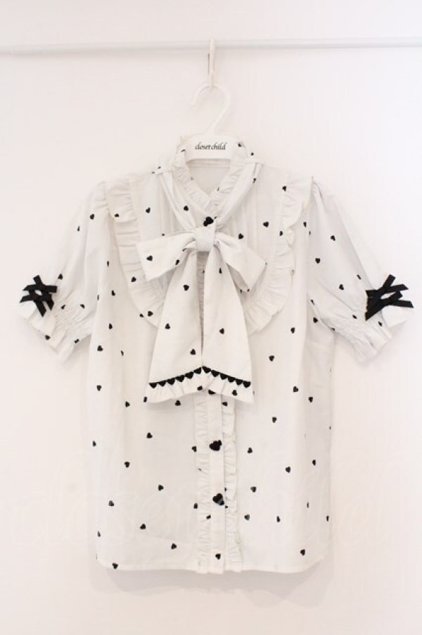 画像1: LIZ LISA / ハートボウタイブラウス 0 青みシロ×クロ O-26-03-19-053-LO-BL-OW-OS (1)