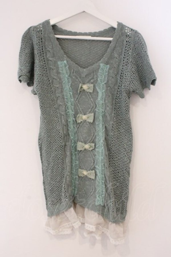 画像1: axes femme / プチバラ使い透かし編みボレロ M グリーン O-26-03-19-055-AX-TO-OW-OS (1)