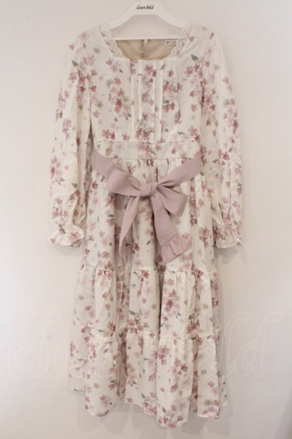 画像1: axes femme / 桜柄ティアードワンピース M キナリ O-26-03-19-065-AX-OP-OW-OS (1)