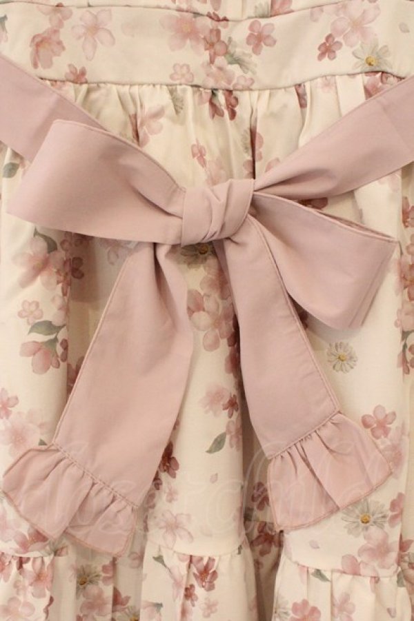 画像3: axes femme / 桜柄ティアードワンピース M キナリ O-26-03-19-065-AX-OP-OW-OS (3)