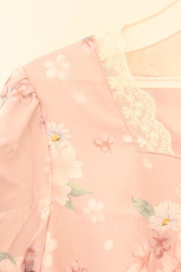 画像2: axes femme / 桜柄ティアードワンピース M ピンク O-26-03-19-066-AX-OP-OW-OS (2)