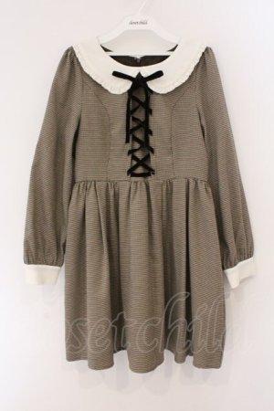 画像: Ank Rouge / レースアップ襟付きワンピース  ブラウン O-26-03-19-067-CA-OP-IG-OS