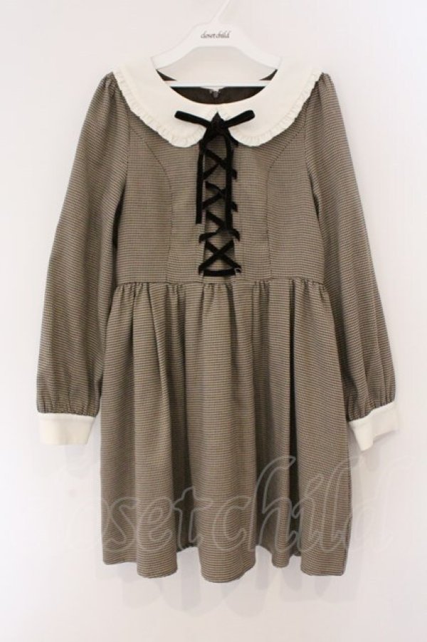 画像1: Ank Rouge / レースアップ襟付きワンピース  ブラウン O-26-03-19-067-CA-OP-IG-OS (1)