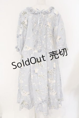 画像: PINK HOUSE / SWAN LAKEプリントミディワンピース  フォグブルー O-26-03-19-009-LO-OP-OW-OS