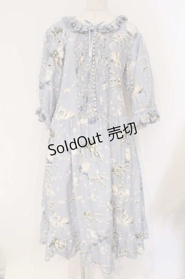 画像1: PINK HOUSE / SWAN LAKEプリントミディワンピース  フォグブルー O-26-03-19-009-LO-OP-OW-OS (1)