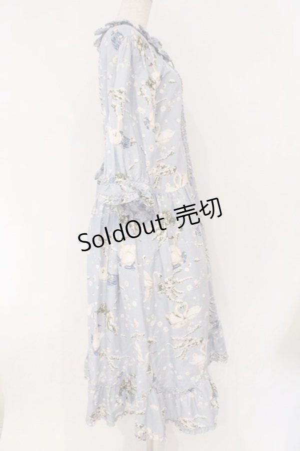 画像4: PINK HOUSE / SWAN LAKEプリントミディワンピース  フォグブルー O-26-03-19-009-LO-OP-OW-OS (4)