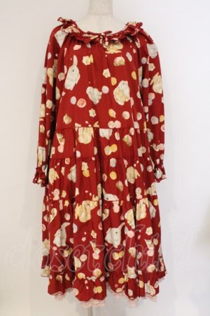 画像: PINK HOUSE / 幸見うさぎプリントミディワンピース  アカ O-26-03-19-010-LO-OP-OW-OS