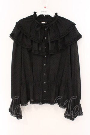 画像: alcali / フロッキードットダブルフリルブラウス  クロ O-26-03-19-087-LO-BL-OW-OS