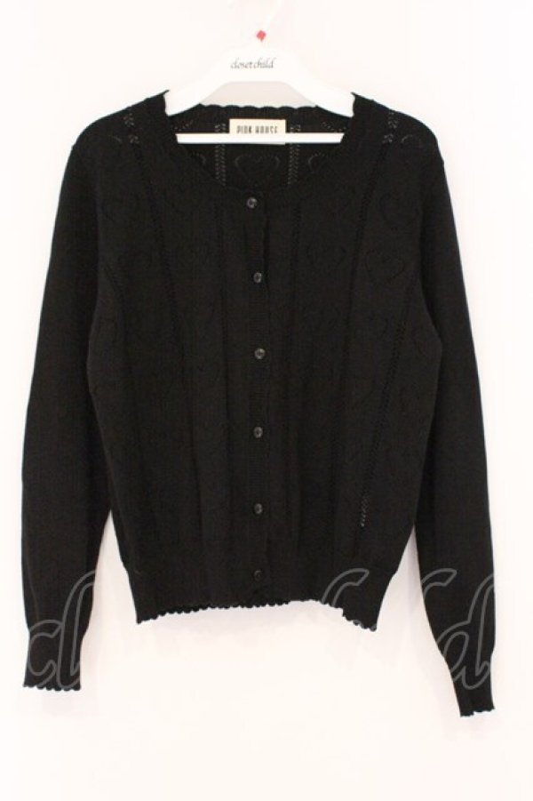 画像1: PINK HOUSE / ハート透かし柄ニットカーディガン  クロ O-26-03-19-088-LO-TO-OW-OS (1)
