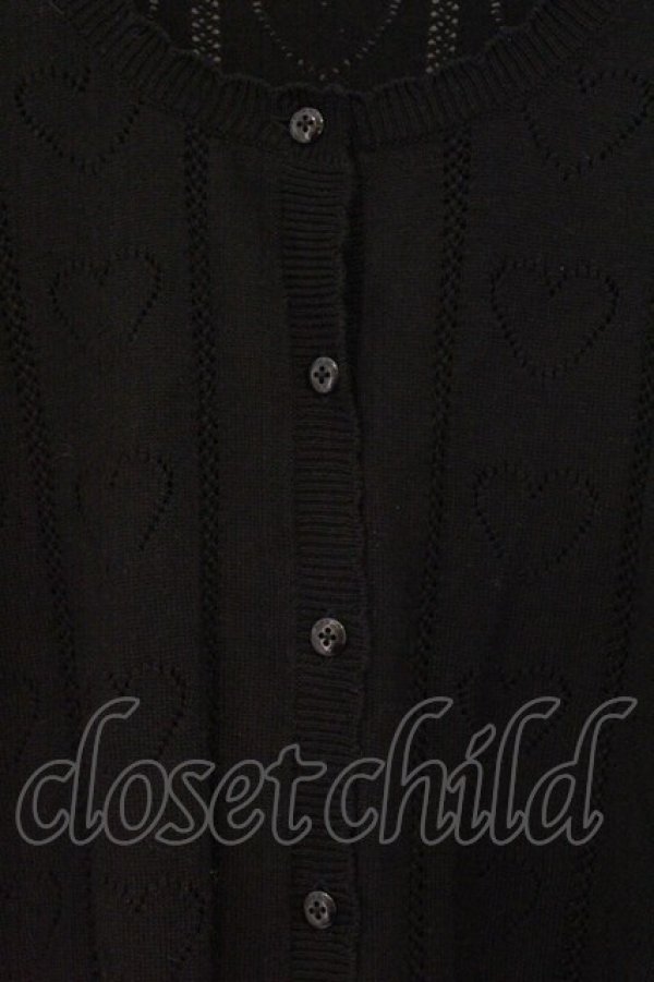 画像2: PINK HOUSE / ハート透かし柄ニットカーディガン  クロ O-26-03-19-088-LO-TO-OW-OS (2)