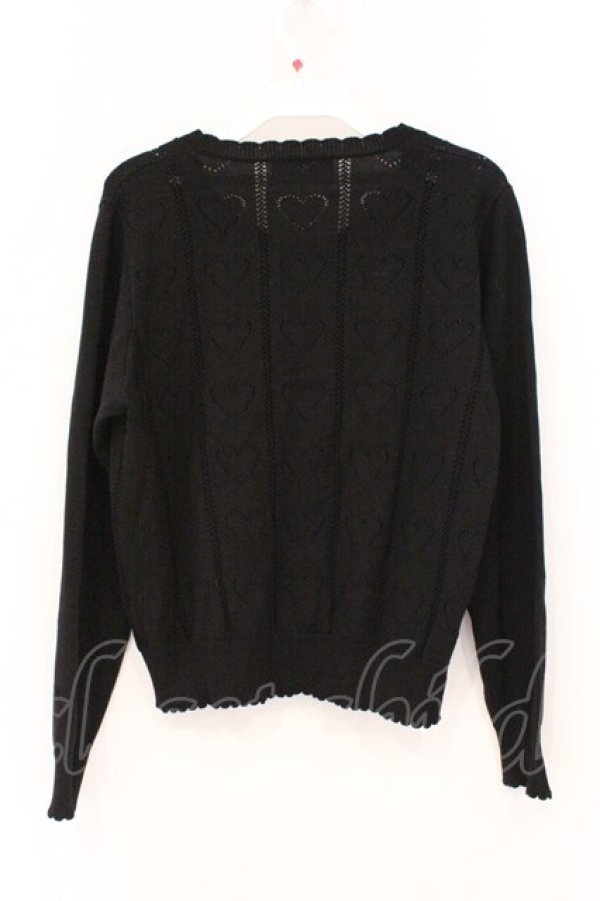 画像4: PINK HOUSE / ハート透かし柄ニットカーディガン  クロ O-26-03-19-088-LO-TO-OW-OS (4)