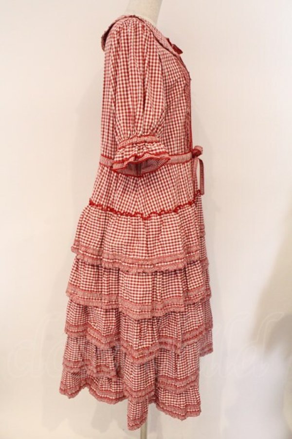 画像5: alcali / alcali × misako aoki/コットンギンガム前あきワンピース  アカ O-26-03-19-090-LO-OP-OW-OS (5)